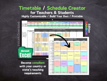 Preview of Create Your Class Schedule / Teacher Timetable - Excel - Digital & Printable