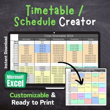 Preview of Create Your Class Schedule / Teacher Timetable - Excel - Digital & Printable