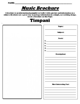 Preview of Timpani "Informational Brochure" Worksheet & WebQuest