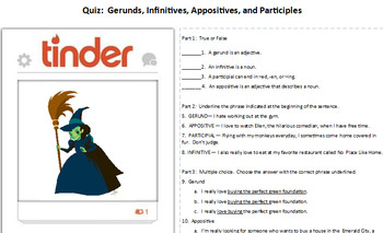 Preview of Tinder Quiz (Gerunds, Infinitives, Participles, and Appositives)
