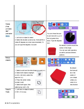 Preview of TinkerCAD Codeblocks & 3D design Cheat Sheet package (.pdf, docx, .GIF)