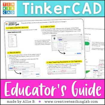 Preview of TinkerCAD Set Up Educator's Guide for Teachers