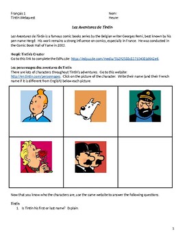 Preview of Tintin Webquest