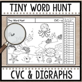 Tiny Word Hunt I SPY CVC Digraphs Black & White  | Decodable