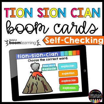 Preview of Tion, Sion, Cian Suffixes Phonics ELA Grammar Boom Cards Spelling Boom Cards