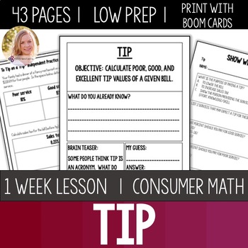 Preview of Calculate Tip Lesson Unit Consumer Math Life Skills Special Education