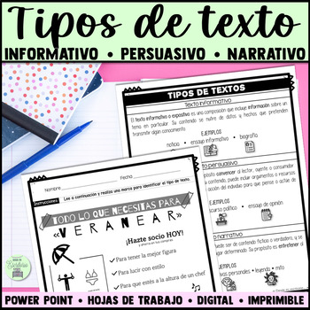 Preview of Tipos de texto | Informativo | Persuasivo | Narrativo | Spanish text types