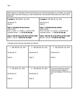 Preview of Tips Worksheet