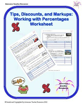 Preview of Tips, Discounts, and Markups: Working with Percentages Worksheet