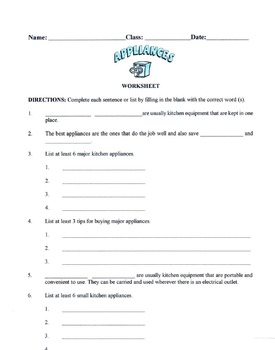 Electrical Appliances at Home Worksheet