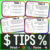 Tips and Gratuity Task Cards Activity - print and digital