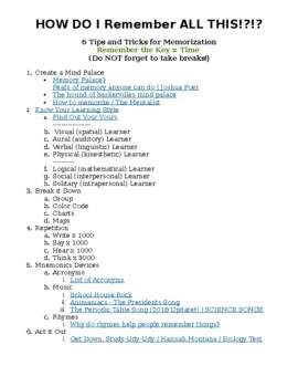 Preview of Tips and Tricks for Memorization Handout - Another Quick Glance Guide