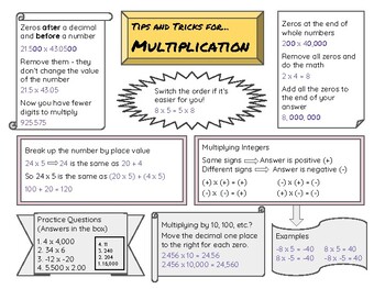 Preview of Tips and Tricks for Multiplication and Division - reference guide or poster