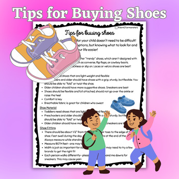 Preview of Tips for Buying Shoes for Children- Handout for Parents from OT, PT, Teacher