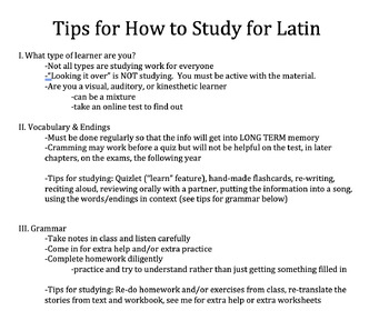 Preview of Tips for How to Study for Latin