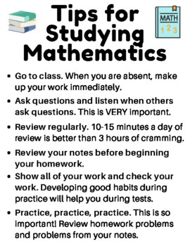 Preview of Tips for Studying Mathematics - Math Study Tips