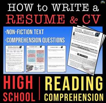 Preview of Tips for Writing a Great High School Resume Reading Comprehension Activities