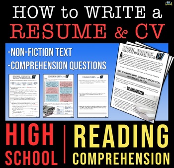 Preview of Resume Writing Reading Comprehension Passage & Questions for Career Exploration
