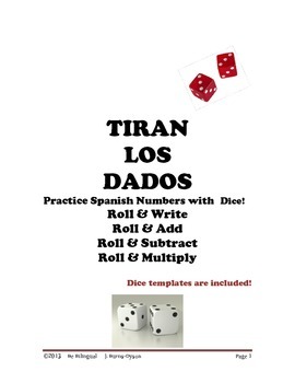Preview of Tira Los Dados - Dice Roll Number Practice in Spanish