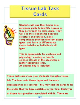 Preview of Tissue Lab Task Cards - Anatomy