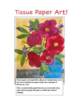Preview of Tissue Paper Art, Tissue Paper Flower Buquet Art, Mixed media Art, All age art
