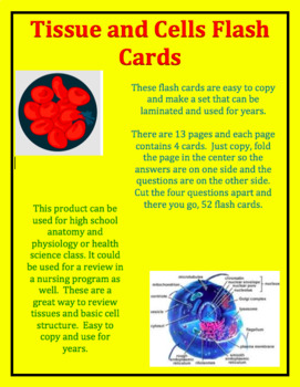 Preview of Tissue and Cells Flash Cards  Anatomy