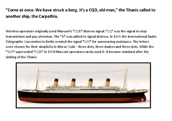 Titanic CQD puzzle Fallen Phrase Puzzle by Steven's Social Studies