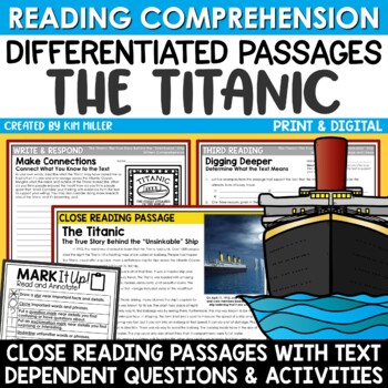 Preview of Titanic Activities Close Reading Comprehension Passages Differentiated Reading
