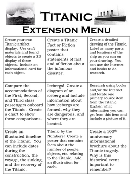 Preview of Titanic Extension Menu, Nine Creative Projects
