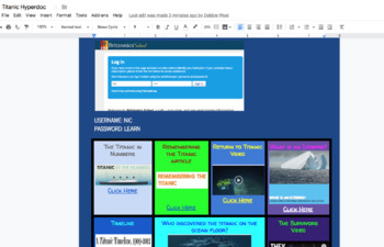 Preview of Titanic Hyperdoc and Writing Project