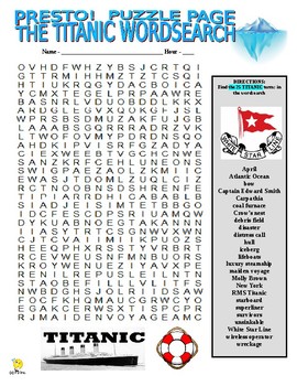 Preview of Titanic Puzzle Page (Wordsearch and Criss-Cross / History / SUB / Game)