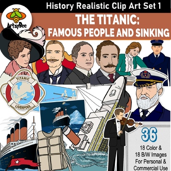 Preview of Titanic Realistic set of Famous people & Sinking - 36 Clipart images Set 1