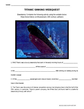 Preview of Titanic Sinking Webquest with Key
