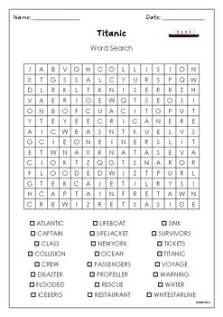 Titanic Word Search Puzzle Activity Worksheet ~ Early Finishers by ...