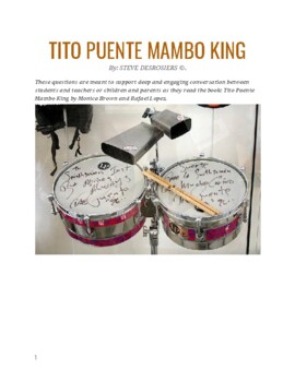 Preview of Tito Puente Mambo King Page by Page Questions for Classroom Conversations