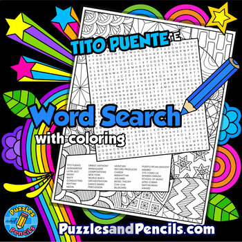 Preview of Tito Puente Word Search Puzzle Activity & Coloring | Hispanic Heritage Month