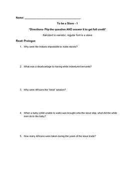 Preview of To Be A Slave comprehension questions