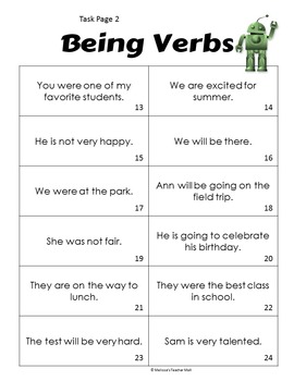 State Of Being Verb Worksheet