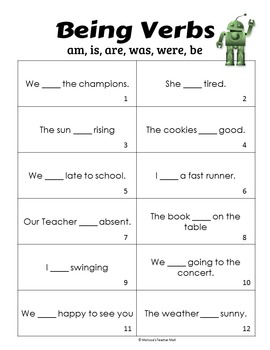 State of Being Verb Activity To Be Verbs by Melissa's Teacher Mall