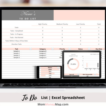 Preview of To Do List Excel Spreadsheet