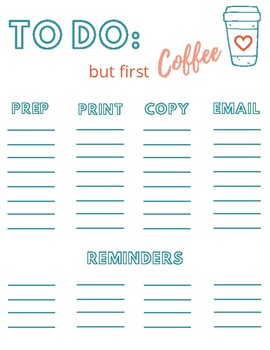 Preview of To Do List Plan | Prep | Copy | Email | Reminders BUT FIRST COFFEE