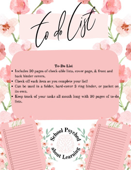 Preview of To-Do List, Floral (Binder Kit, Daily To Do, Monthly To Do, Task Organization)