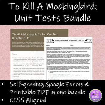 Preview of To Kill A Mockingbird Unit Tests Parts One and Two DIGITAL & PRINT Bundle