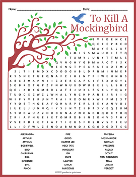 To Kill A Mockingbird Word Search Puzzle Worksheet Activity By Puzzles To Print