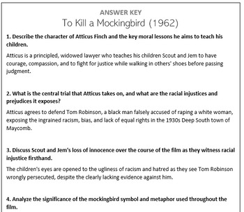 Preview of To Kill a Mockingbird (1962) - Movie Questions