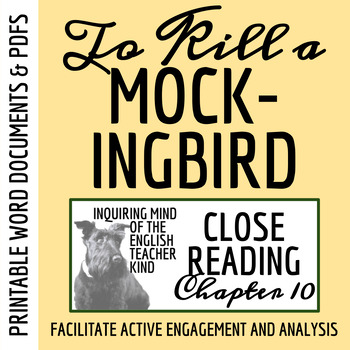 Preview of To Kill a Mockingbird Chapter 10 Close Reading Analysis Worksheet (Printable)