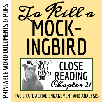 Preview of To Kill a Mockingbird Chapter 21 Close Reading Analysis Worksheet (Printable)