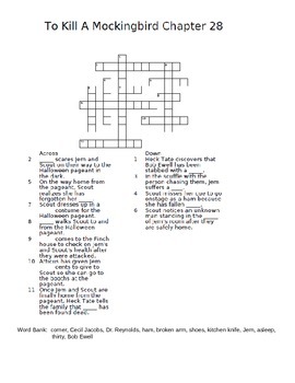 To Kill a Mockingbird Chapter 28 Crossword Puzzle by Marsha Mentzer
