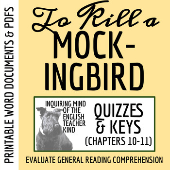 Preview of To Kill a Mockingbird Chapters 10 and 11 Quiz and Answer Key (Printable)