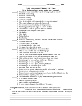 To Kill A Mockingbird Chapter 4 Worksheets Teaching Resources Tpt